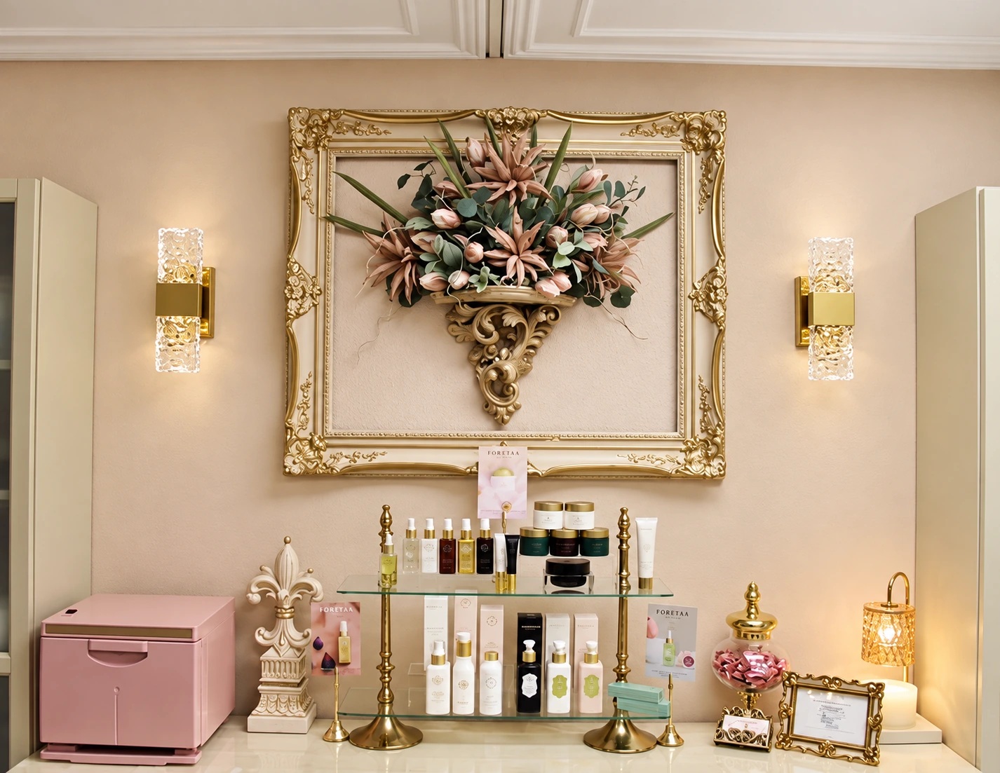 Amélis skincare display in the boutique studio